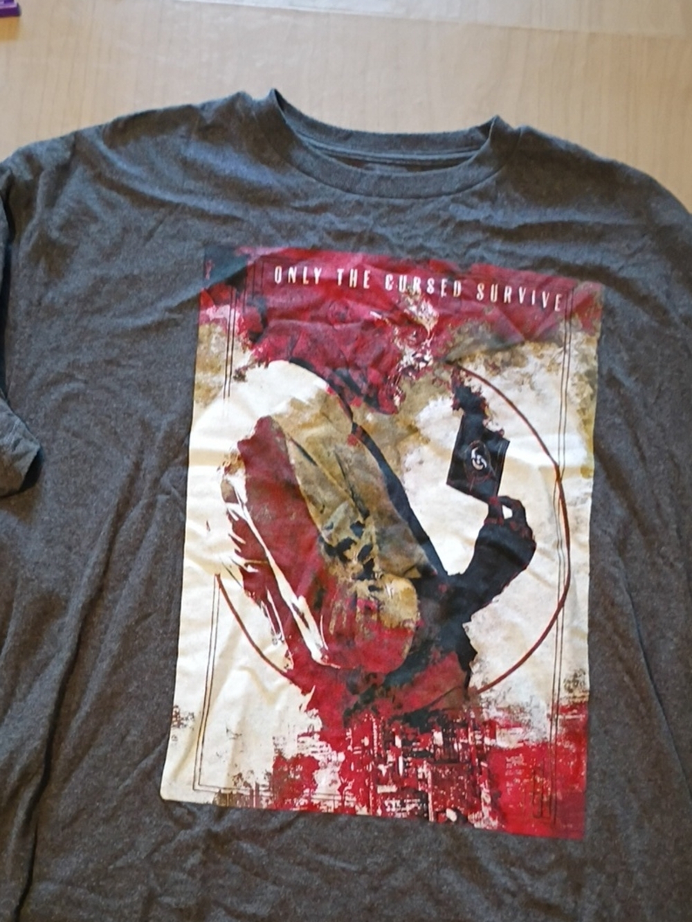 Men's Graphic Crew Neck T-Shirt - Charcoal with Red Print